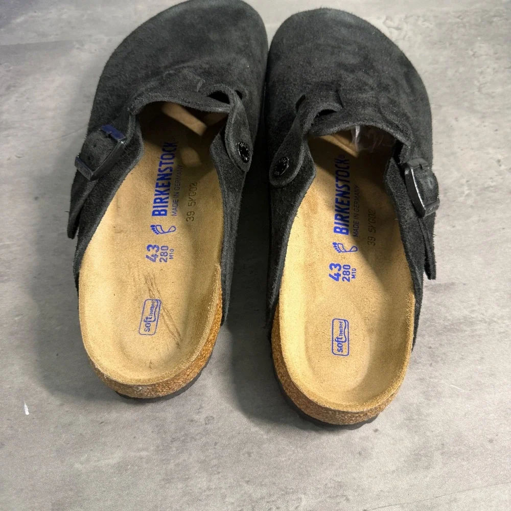 Birkenstock Boston Clogs Mens 43 Black Suede Soft Footbed Mules 0660471